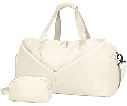 Ceneda Sporttaschen Klassische mit Schuhfach und Nassfach Tragbare Übernachtungs Wochenendtasche Reisetasche Yoga Tasche für Damen und Herren Gym Bag (Beige)