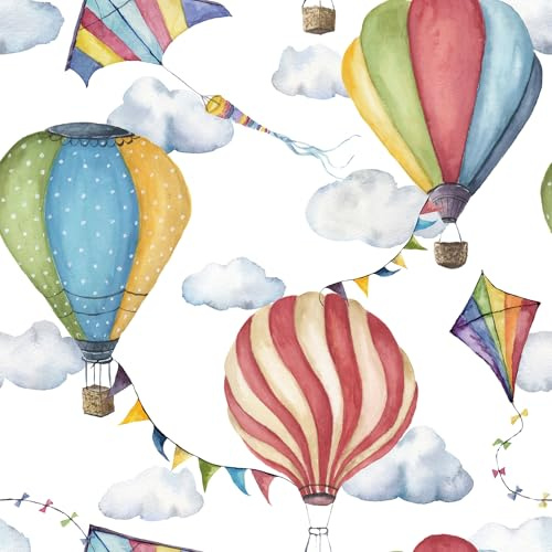 ReWallpaper Selbstklebende Tapete Bunt Heißluftballon 44.5CMx7M Möbelfolie Kinder für Basteln Tür Abnehmbar Dekofolie Weiß Blau Rot Schrankfolien Wandtapete Wohnzimmer Schlafzimmer