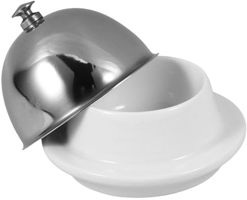 STOBAZA Beurrier Avec Couvercle : Beurrier Rond En Céramique Avec Couvercle Bombé En Acier Inoxydable - Petit Plateau De Service Pour Plateau À Fromage Pour Réfrigérateur De Comptoir