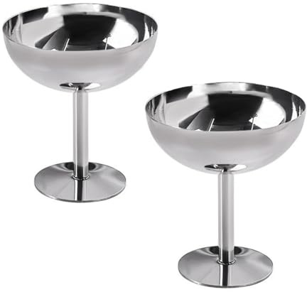 FRYSKYO 2-teiliges Set Eisschüsseln, Edelstahl wiederverwendbar, kreative hohe Eisbecher Dessert-Schüsseln, zum Servieren, Becher