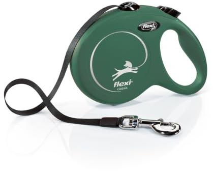 flexi® Classic L Hunde Roll-Leine, 5m Gurt, olivgrün | Die original flexi® Leine – seit 1973 in Deutschland hergestellt, für Hunde bis 50 KG