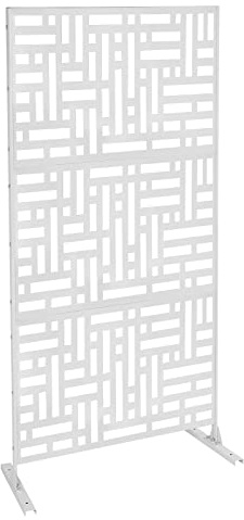 Paravent aus Stahl 90x190mm, Sichtschutz für den Außenbereich, Raumteiler, Freistehende Trennwand mit Ständer, Dekorativer Raumtrenner für Balkon, Terrasse, Innenbereich, Whirlpool (Weiß Streifen)