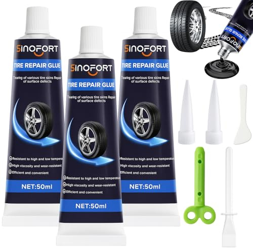 Sinofort 3 Piezas Pegamento Neumatico, Pegamento Vulcanizante, Repara Pinchazos Coche, Pegamento Caucho para Neumáticos de Reparación Rápida, Sellador de Neumáticos para Moto/Camiones/Coches