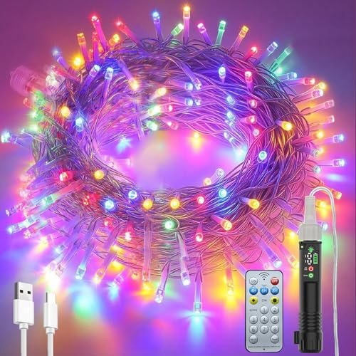 Electight Guirlande lumineuse de Noël, batterie rechargeable USB, 20 m, 200 LED, guirlande lumineuse scintillante avec télécommande, 8 modes et minuterie, étanche pour intérieur et extérieur