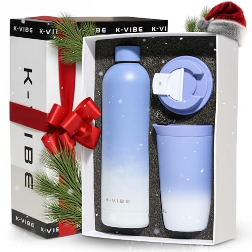 Thermobecher 350ml & Edelstahlflasche Geschenkset | Thermo-Kaffee-Becher mit Quick-Press Deckel | rutschfester Boden, BPA-freier Isolierbecher Coffee-Cup to Go | Für Büro, Uni & Alltag | K-VIBE
