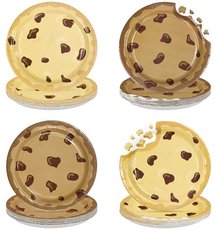 60 Pcs Milk and Cookies Paper Plates 7 Disposable Heavy Duty Chocolate Chip Cookie Dessert Paper Plates Biscuit Theme Party Tableware Set for Kids Birthday Baby Shower Party Decorations Supplies