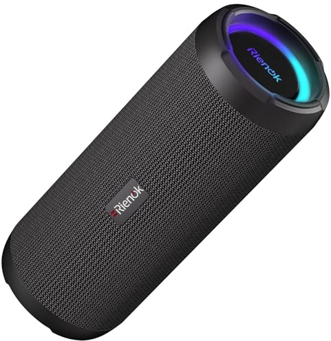 RIENOK Enceinte Portable Bluetooth aux Basses Renforcées, 30H, Bluetooth 5.3, 40W Enceinte Puissante, IPX7, AUX, TF Carte, pour Fêtes/Voyage/Extérieur, Noir