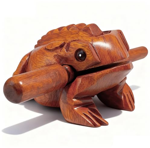 AYUMAL 4 Inches Frog Guiro, Wooden Frog with Mallet, Hand carved | Frog Guiro Wood Block Musical, Thailand Traditional Home Office Decor, Acacia Wood for All Ages