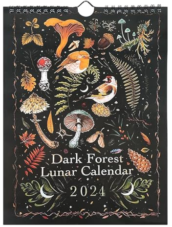 Mörk skogs månkalender 2024 - 2024 väggkalender | Mörk skog månkalendrar med månatlig månkonst för , väggdekor, hus, kontor, konstvisning, månfaser, astrologi, månadsplanerare