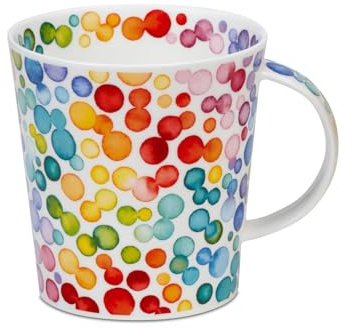 Dunoon Becher Cairngorm Lots of Spots 0,48l Fine Bone China Porzellan 480ml Tasse Moderne Kaffeetasse mit farbenfrohem Herz Design | Hochwertige Qualität Spülmaschinenfest