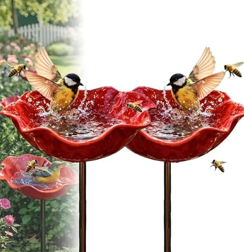 Bienentränke Blumes Bienenbäder Gartenstecker Vogeltränke Dekorative Metall Gartenstecker Insektentränke Gartens für Bienens Schmetterlingstränke Vogeltränke Futterschale Rasen (2 Stück)