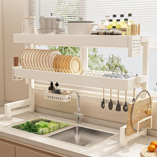 Gott om förvaring, bra ventilation och dränering, lättåtkomlig | Robust och kraftig diskbänksställ, diskställ, avrinningsställ, multifunktionell och ätpinnarhållare (dubbelt lager 75 cm/29,5