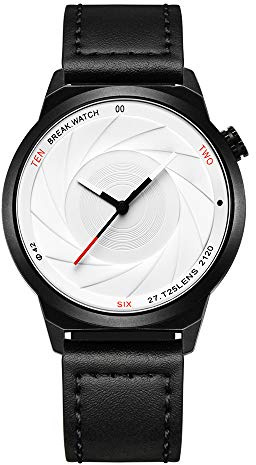 BREAK Relojes de Moda Creativos para Hombre Mujer Reloj de Pulsera Impermeable Analógico del la Serie Fotógrafo (Cuero Negro)
