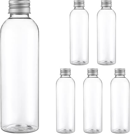 UPKOCH Lot de 6 bouteilles vides réutilisables en plastique transparent avec bouchons en aluminium pour boissons 200 ml de jus de fruits, lait