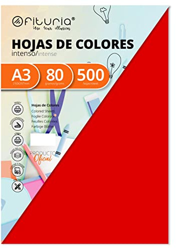 Pack 500 ark Röd A3 80g