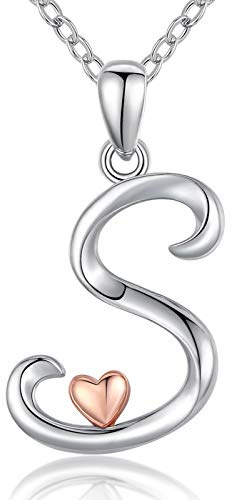CELESTIA Buchstabe Kette Damen 925 Silber Roségold Anhänger mit Herz 26 Anfangsbuchstaben Schmuck Geschenke Frauen Teenager Mädchen