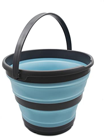 SAMMART 10L Collapsible Plastic Bucket - Foldable Round Tub - Portable Fishing Water Pail - Space Saving Outdoor Waterpot, Size 33cm Dia (1, Grau/Seeengel)