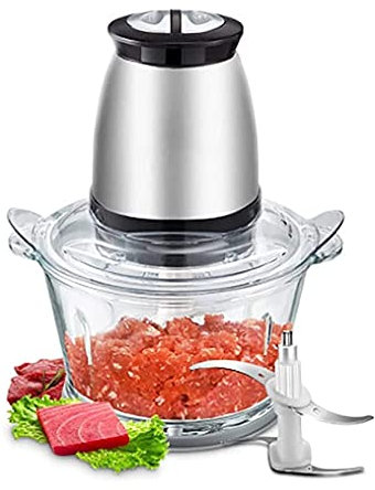 SMSOM Hélicoptère d'aliments électriques, processeur de nourriture de 1,8l, hachoir à viande, pour côtelette à l'ail à l'ail écrou de légumes, aliments pour bébés, bol en verre sans rapport à 2 vitess