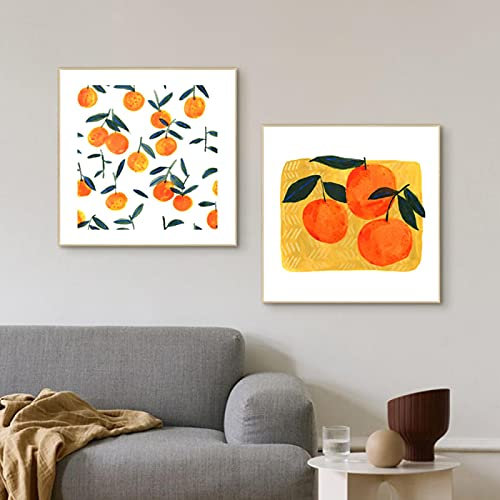Poster Drucke Abstrakte Früchte Orangenbaum Leinwand Gemälde Wandkunst Aquarell Bild für Korridor Heimdekoration 50x50cmx2pcs Rahmenlos