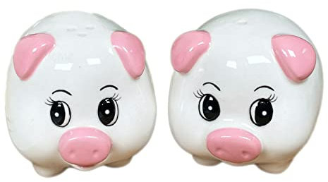 White Pig Salt and Pepper Set Ceramic Small Farm Animal Novelty Kitchen Shakers