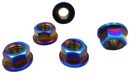 RISON-Titanium Titan Flanschmutter mit Flansch M12x1.25mm, Sechskantmutter mit Flansch DIN 1661, Titan-Kettenradmutter Grade 5 Vollmetall Bundmutter Sechskantmuttern für Motorrad, 5 Stück