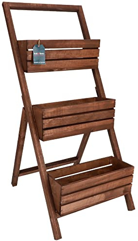 KOTARBAU® Blumenetagere Blumentreppe 3 Etagen für Pflanzen Blumenregal innen & außen Holz 46x58x105 cm Braun