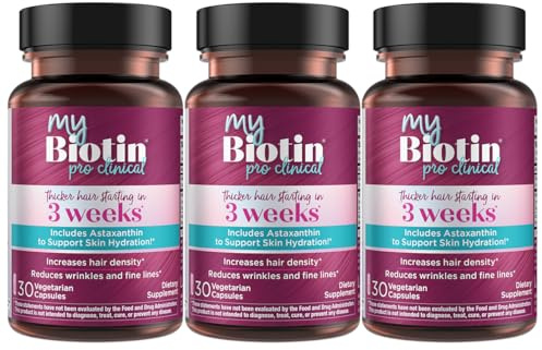Purity Products MyBiotin ProClinical – Thicker Hair Starting in 3 Weeks & Fights Wrinkles - MB40X Patented Biotin Vitamin B7 Matrix w/Astaxanthin - 40X More Soluble vs Ordinary Biotin, 90 Veg Capsules