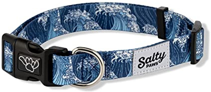 Salty Paws Blue Wave Ocean Dog Collar for Beach, Surf & Boating Dogs