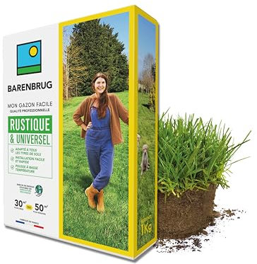 BARENBRUG - Gazon Rustique & Universel - Adapté Tous Sols - Installation Facile et Rapide - Pousse à Basse Température - Engrais Compatible Agriculture Biologique - Fabriqué en France - 1KG
