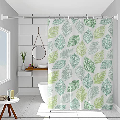 Vllcsla Cortina de Ducha Extra Larga 180 cm, 180x180 cm, Impermeable Antimoho Cortinas de Baño Hojas Verdes, Cortina Ducha Peva para Habitación Humedad, con Ojales y Ganchos, Lavable