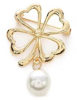 Damen-Brosche aus Metall mit Perlen, modisches Accessoire, für Schals, Clipper (Golden Clover)