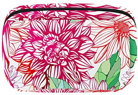 Trousse de toilette étanche à fermeture éclair pour femme Motif dahlia coloré, multicolore, 17.5x7x10.5cm/6.9x4.1x2.8in