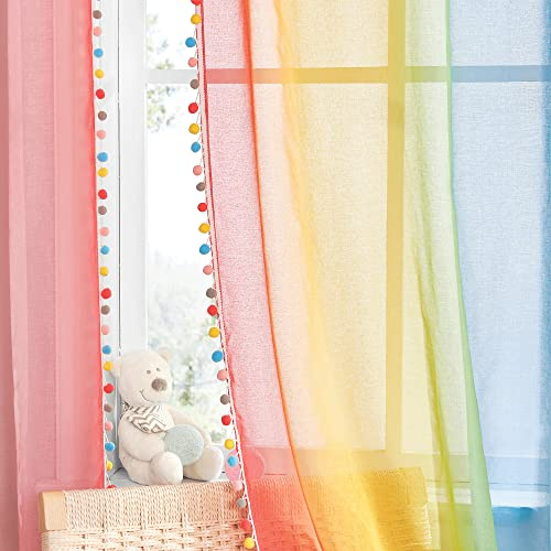 NICETOWN Tende Salotto Moderne 2 Pezzi - 132x245 CM Tende Sfumate Arcobaleno Tenda Cameretta Bambino Decorazioni Tende Soggiorno con Anelli Tende Camera da Letto Con Pompon