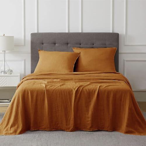 Talasily Linen Sheets- California King Size Sheets Set,Blend from Linen Cotton Bedsheets,All Seasons Soft Breathable 4 Piece Set-Caramel