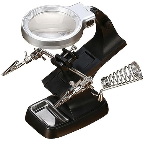 Meichoon Elektrische Lötkolbenlupe, 3-fache 4,5-fache Vergrößerung mit 10 LED-Lichtern, hochtransparente Linse, Metall, Hilfsclip, Stabilität, elektronische Reparatur, Schwarz