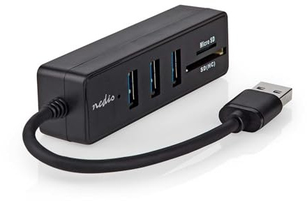 Nedis Hub USB, spina USB-A, 3 prese USB A, 5 porte, USB 3.2 Gen 1, alimentazione tramite USB, 5 Gbps, SD e microSD