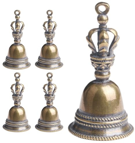 TEHAUX Vintage Brass Handheld Bell Keychain Pendant 1.90-Inch Ritual Bell Decor for Home Wedding Ceremony and Altar Accessories
