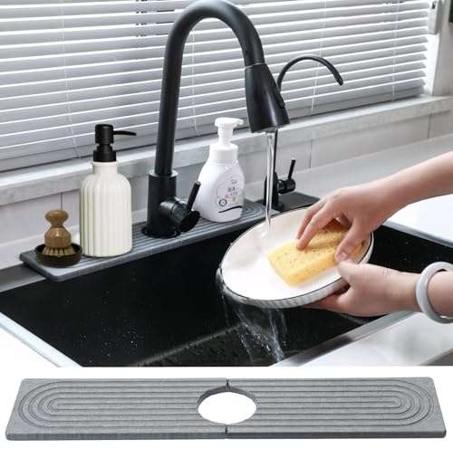 Zebediah Kitchen Sink Splash Guard – Dries Instantly and Prevents Moisture Buildup, Diatomite Kitchen Faucet Absorbent Mat, Faucet Splash Guard for Kitchen Sink, Faucet Handle Drip Catcher Tray Mat