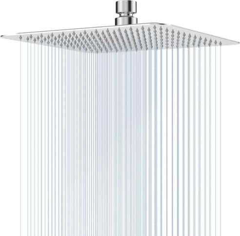 Jmlieben Soffione Doccia a Pioggia 10 Pollici Quadrato Spruzzino Doccia in 304 Acciaio Inossidabile con Ugelli Autopulenti Docce Fisse Anticalcare Alta Pressione Cromo(25 * 25CM)