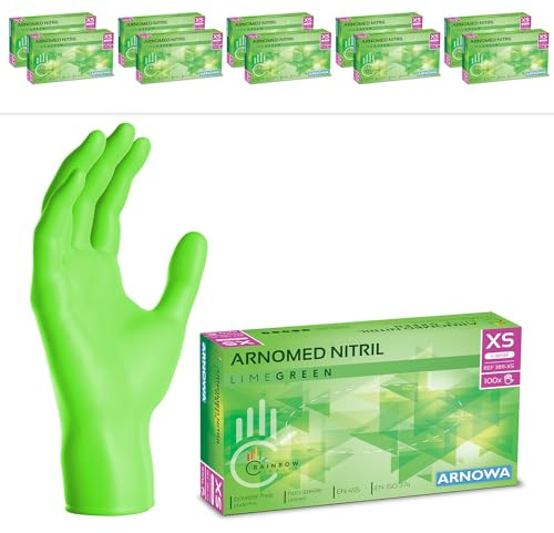1000x ARNOMED® Gants en nitrile taille XS Vert, Gants à usage unique pour chirurgie & laboratoire, Gants en nitrile sans poudre & sans latex, Moufles en nitrile XS, S, M, L, XL, XXL