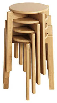 Generisch Stapelbare Holzhocker, 4er-Set, Massivholz, runder Barhocker mit rutschfesten Matten – rückenfrei, tragbar, stapelbar, Frühstück, Esszimmer-Sitze für Zuhause, Küche, Büro