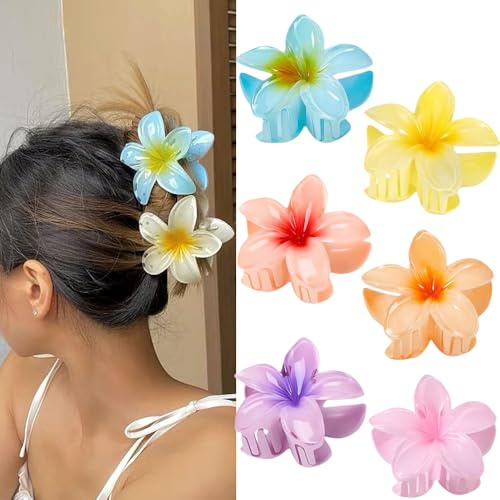 6 Stück 8cm Rutschfeste Hawaii Blumen Haarklammern für Damen Mädchen