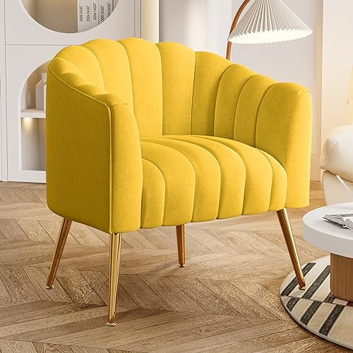 SEYNAR Sessel, Modern Sessel Wohnzimmer, Gepolsterter Loungesessel, Mid Century Armchair, Einzelsessel aus Samt, Einzelsofa in Kürbisform, für Wohnzimmer und Schlafzimmer,Gelb
