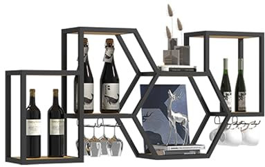 BGKASYHI Scaffale per Vino in Metallo Mensole da Bar fissate al Muro con portabicchieri da Vino Mini Bar Espositore per Bottiglie di liquore Mobile Bar Galleggiante Scaffale per Whisky per