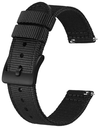 BISONSTRAP Bracelets de Montre Militaires en Nylon, Bracelets pour Hommes, Dégagement Rapide, Boucle Brossée,22mm, Noir (Boucle Noire)
