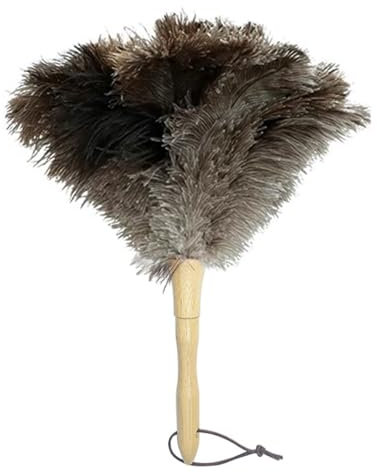 Spolverino antistatico con manico in legno, Spolverino con piume di struzzo, Piumino per Spolverare, Spolverino Polvere con Piume di Struzzo,per Ufficio, Soggiorno di Casa, Libreria, Tastiera