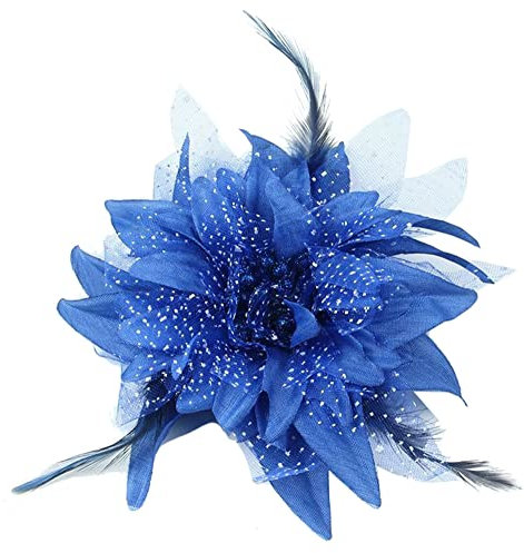 Kabelife Multicolor 14CM Groß Blumen Haarclip mit Federn Haarspange Damen Mädchen Kopfschmuck Party Strand Hochzeit (Blau)