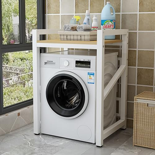 Washing Machine Shelf, Stacking Set Adjustable Stand, Cabinet for Washer and Dryer, Washing Machine Shelf with Dryer, Height Adjustable, Portable Shelf with 400 kg Capacity (White + Black)