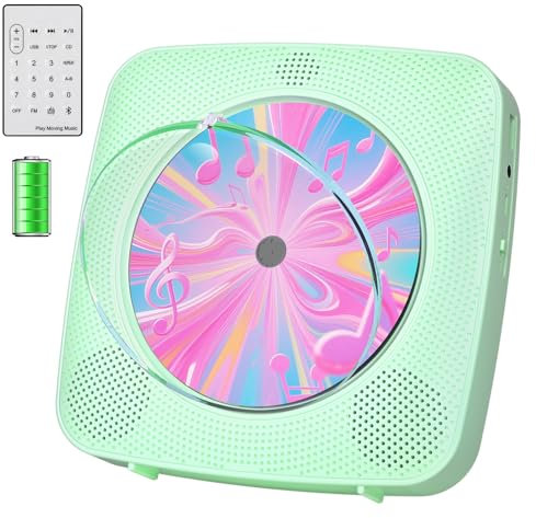 Reproductor de CD Portatil: Kegaudio Reproductor CD Bluetooth con Altavoces Mando a Distancia Bluetooth sobremesa montado en la Pared con Soporte Reproducción USB/AUX Verde