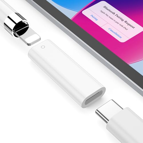 USB C to Pencil Adapter for Apple Pencil 1st Gen for iPad 10th Gen iPad A16 | Pencil Charger Adapter Bluetooth Pairing Type C to for Lightning female Charge Connector for iPad 10th A16 iPencil 1st Gen